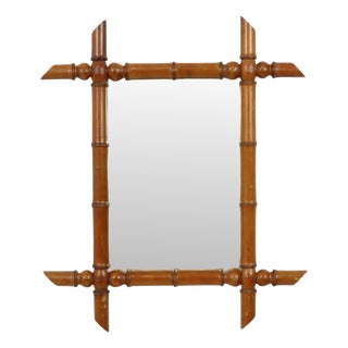 Chinoiserie Faux Bamboo Mirror in Wood For Sale