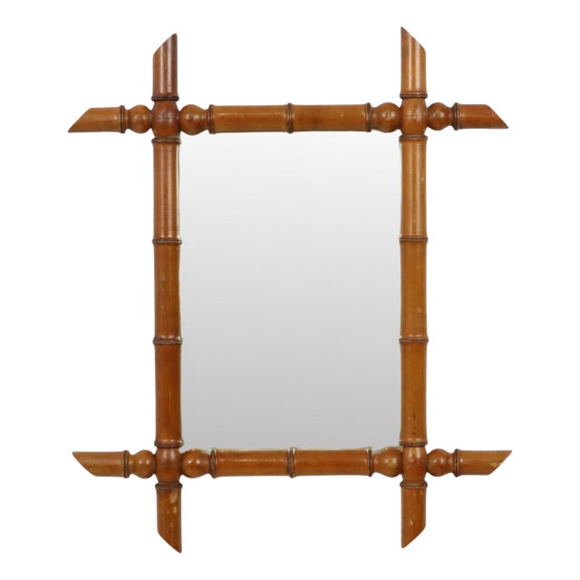 Chinoiserie Faux Bamboo Mirror in Wood For Sale