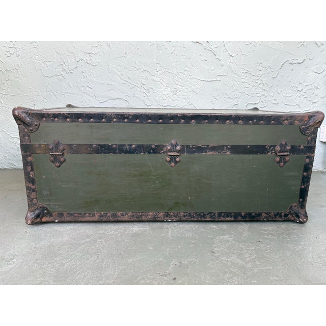 Wood Vintage Samson Green Foot Locker Trunk by Shwayder Bros., Usa, C. 1935–1945 For Sale - Image 7 of 12