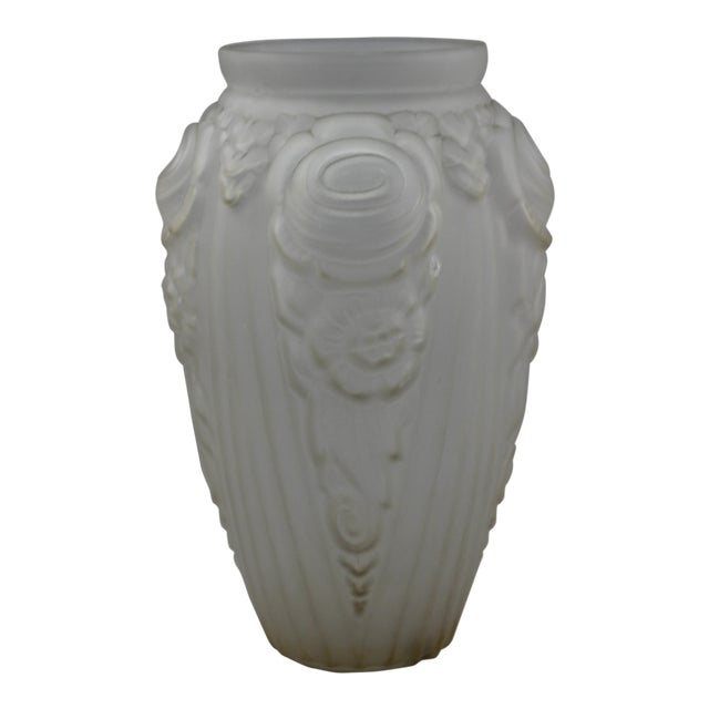 French Art Deco Frosted Glass Deco Relief Vase Chairish