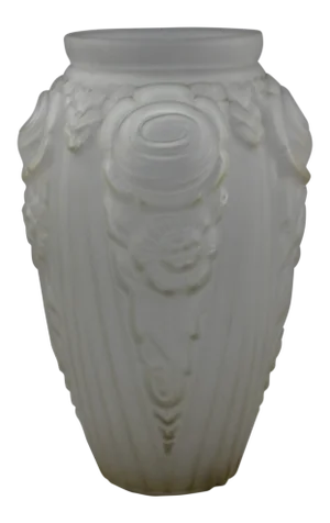 French Art Deco Frosted Glass Deco Relief Vase
