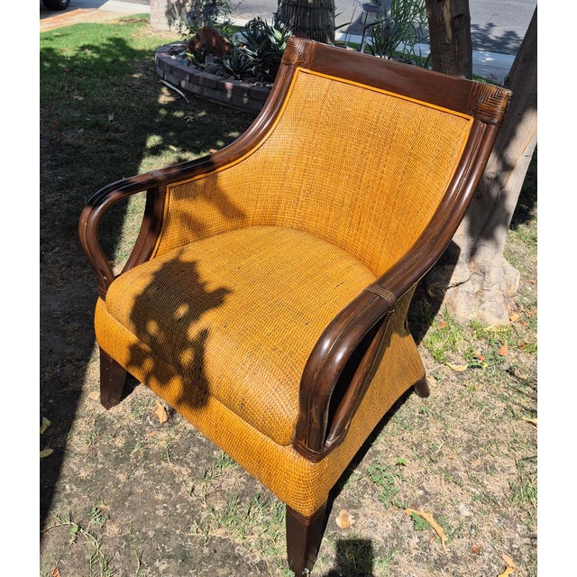 English Mid 20th Century British Colonial Style Woven Rattan Wingback Armchair For Sale - Image 3 of 10