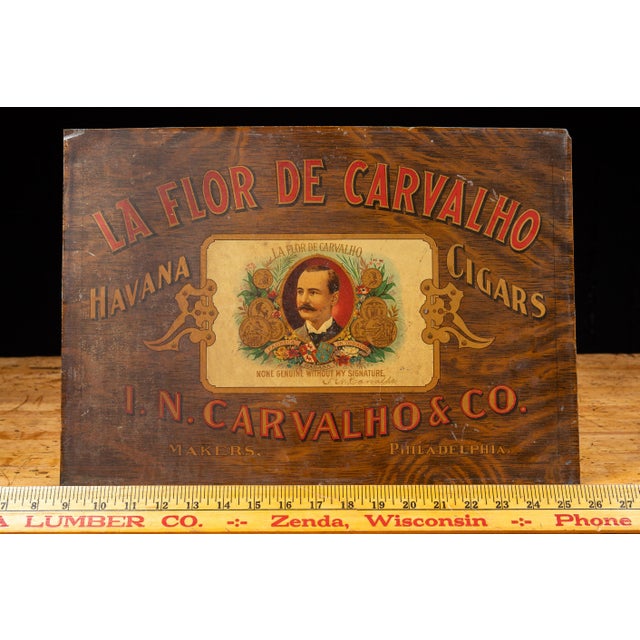 Metal Late 19th Century "La Flor De Carvalho" Havana Cigars Advertising Sign For Sale - Image 7 of 7