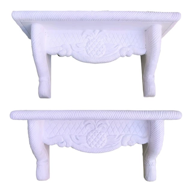 Rare Vintage Solid Wood Carved Pineapples Gampel- Stoll Wall Shelves- a Pair For Sale