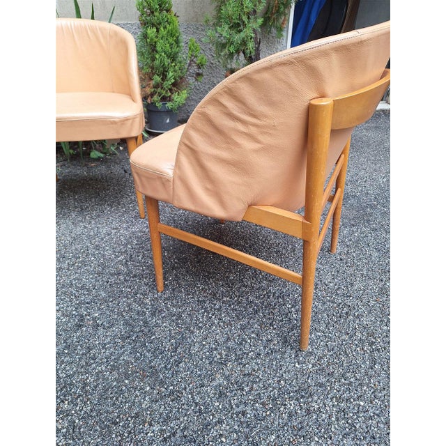 Tan Armchairs in Light Wood and Caramel Ski Seat, 1960s, Set of 4 For Sale - Image 8 of 10