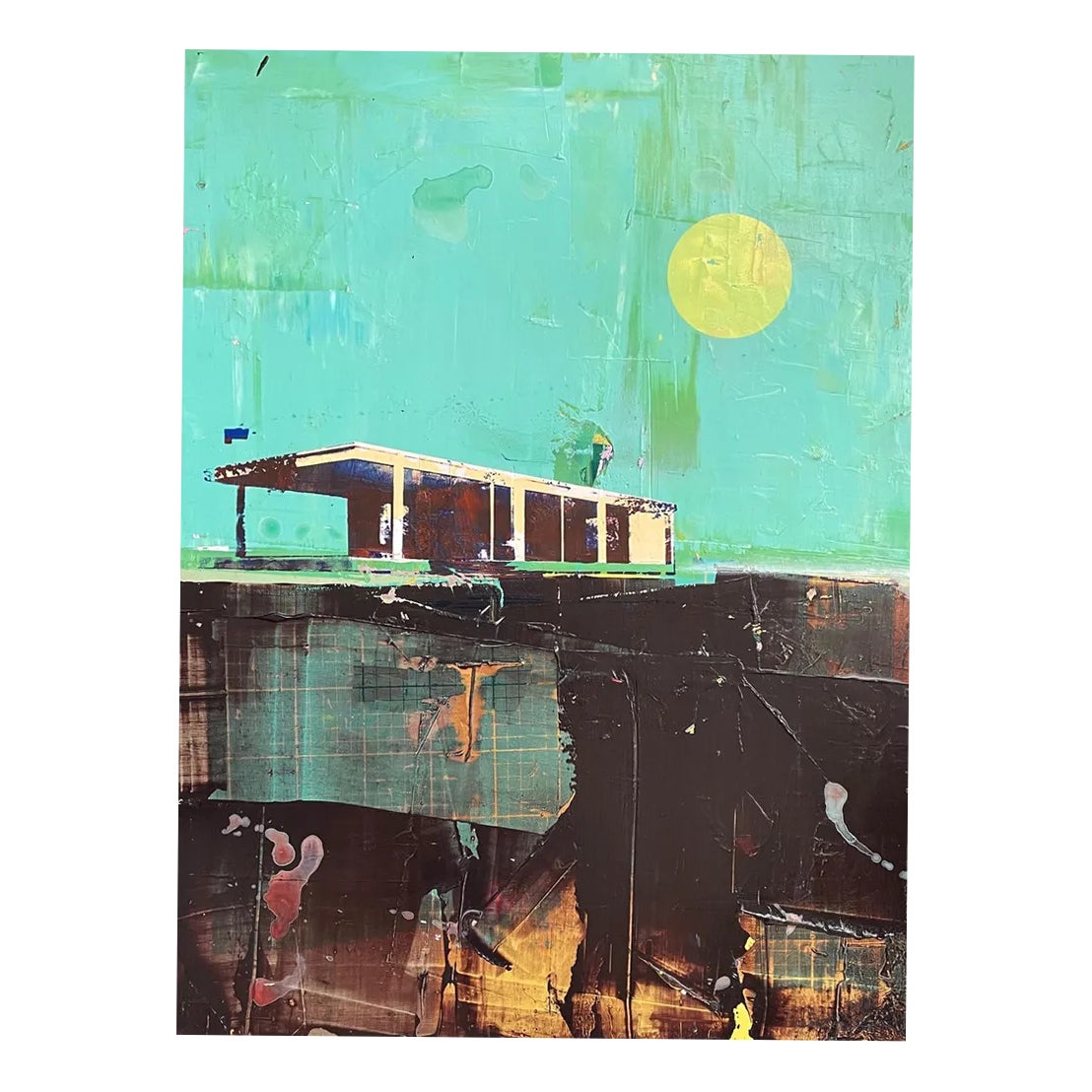 Image result for Dan Parry-Jones, Cabin with Turquoise Sky, 2025, Mixed Media | Chairish