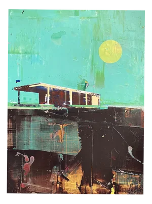 Dan Parry-Jones, Cabin with Turquoise Sky, 2025, Mixed Media