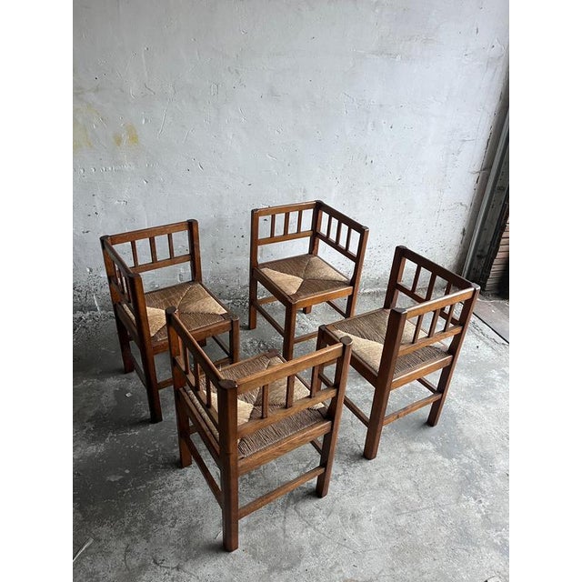 Brutalist Oak Armchairs, 1950s, Set of 4 For Sale - Image 9 of 11