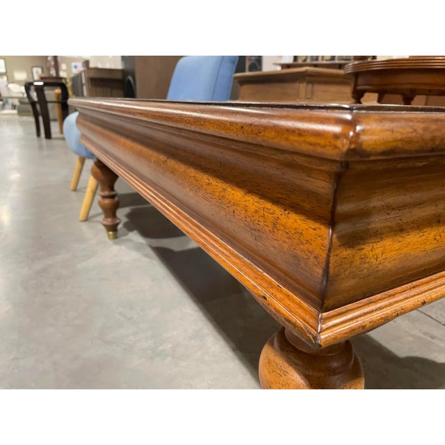 Late 20th Century Thomasville Vintage Burl Wood Coffee Table With Turned Legs For Sale - Image 5 of 9