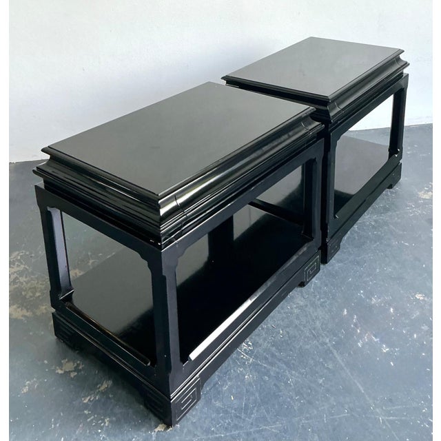 Chinoiserie Vintage Ralph Lauren Chinoiserie Black Lacquered Side Tables - A Pair For Sale - Image 3 of 17