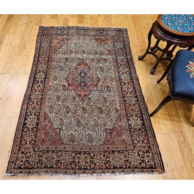 19th Century Persian Farahan Rug, Hand-Knotted Wool, Paisley Pattern, Pale Green & Navy, 4x6 For Sale - Image 4 of 18