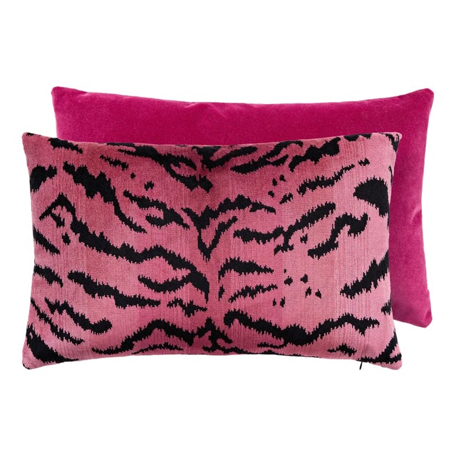 The House of Scalamandré Tigre/velvet Lumbar Pillow, Red, 22 X 14 For Sale