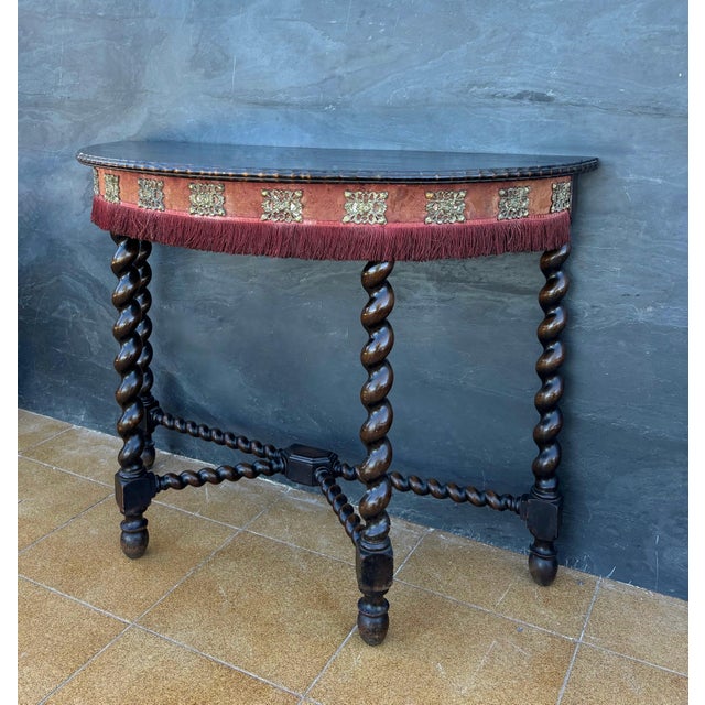 Spanish Baroque Style Demilune Console Table with Twisted Legs, 1920s For Sale - Image 11 of 12