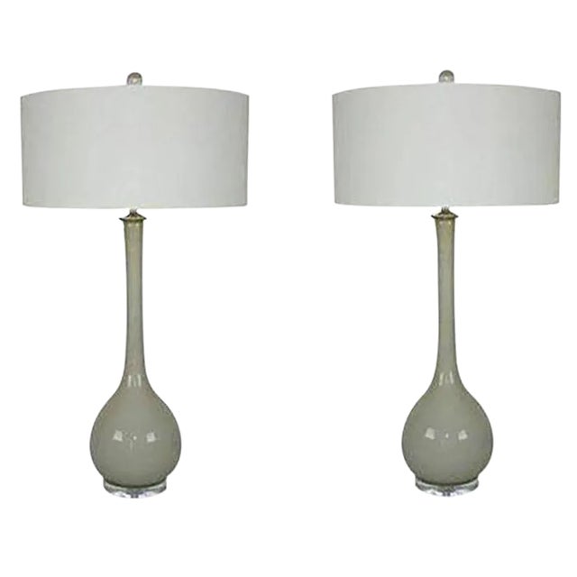 Vintage Murano Glass Long Neck Table Lamps in Dove Grey - a Pair For Sale - Image 10 of 11