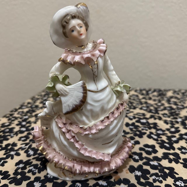 Ceramic Vintage Hand-Painted Porcelain Victorian Lady Figurine For Sale - Image 7 of 8