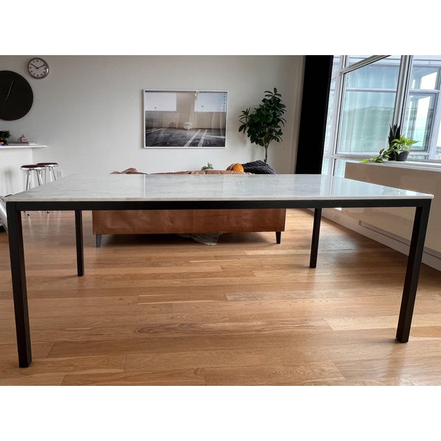 Metal Williams Sonoma White Marble Parsons Style Dining Table For Sale - Image 7 of 9