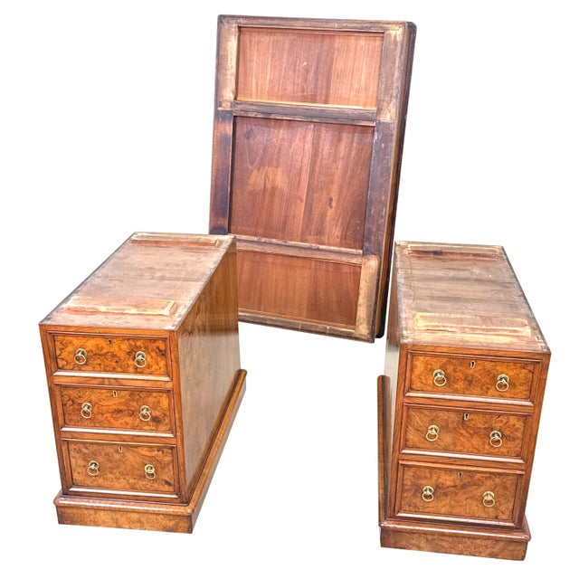 A Very Fine Quality Mid 19th Century Victorian Burr Walnut Pedestal Desk, Of Good Proportions, Having Attractive...