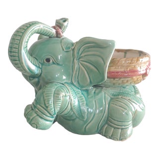 Mid 20th Century Majolica Elephant Planter Stand For Sale