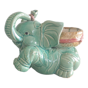 Mid 20th Century Majolica Elephant Planter Stand