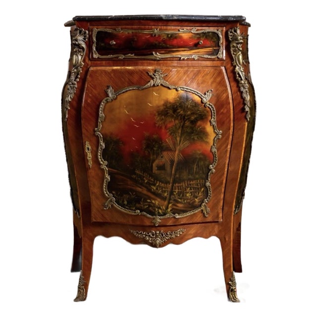 Early 20th Century French Vernis Martin–Style Hand-Painted Cabinet With Ormolu Mounts For Sale