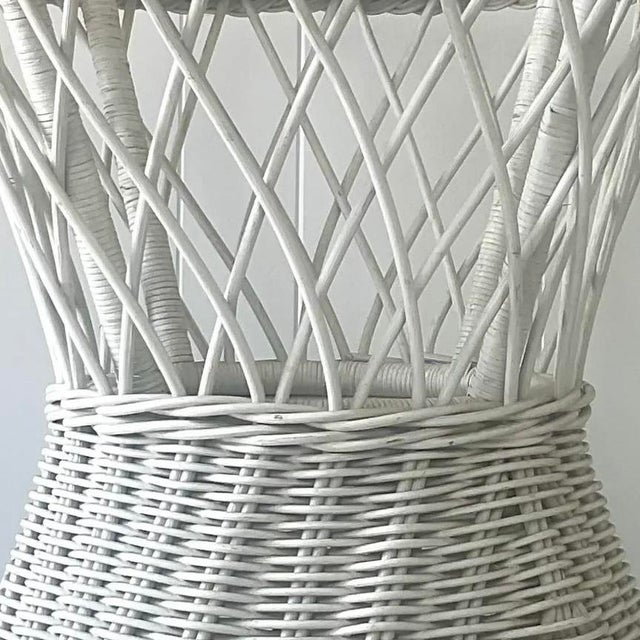 Alabaster Late 20th Century Vintage Coastal Rattan Dining Table Pedestal For Sale - Image 8 of 16