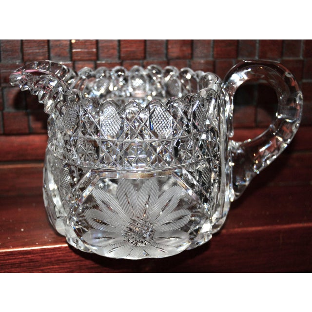 American Early 20th Century American Brilliant Period Etched Cut Crystal Creamer Jug Pitcher For Sale - Image 3 of 12