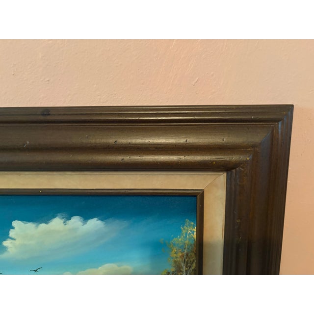 1970s Glenda Stephens Signed Mountain Landscape Painting in Wood Frame For Sale - Image 4 of 12
