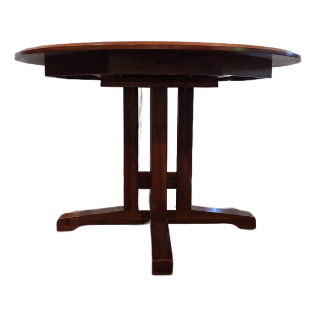 1980s Ethan Allen Solid Cherry Wood Pedestal Extension Dining Table With Glass Top For Sale