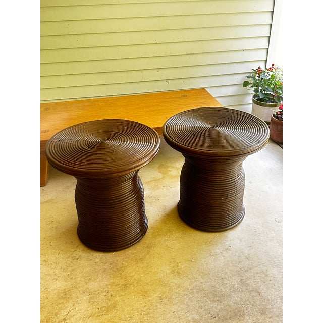 1980s Split Reed Drum Tables in the Manner of Gabriela Crespi For Sale - Image 5 of 6