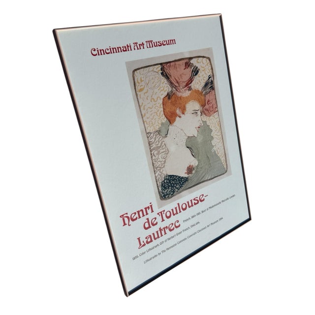 Pink 1990s Cincinnati Art Museum Framed Poster Advertising Henri De Toulouse-Lautrec (1864-1901), Bust of Mademoiselle Marcelle Lender For Sale - Image 8 of 9