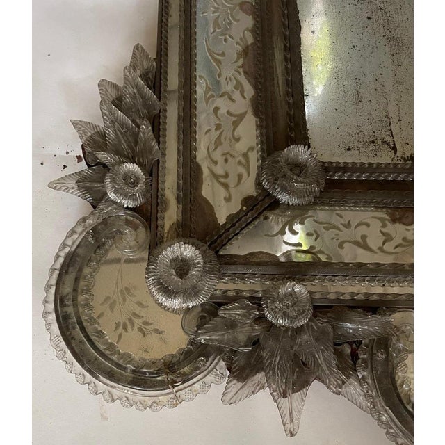 Glass Venetian Mirror in Engraved Glass with Applied Flowers, 1890s For Sale - Image 7 of 18