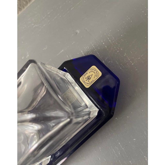 Nachtmann Crystal Sapphire Blue Perfume Decanter Set With Tray & Box MCM Vintage For Sale - Image 4 of 10