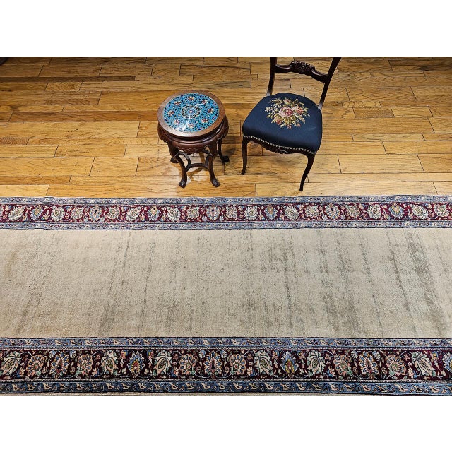 1900 - 1909 Vintage Persian Khorassan Runner Rug, Hand-Knotted Wool, Open Pattern, Ivory & Burgundy, 4x23 For Sale - Image 5 of 15