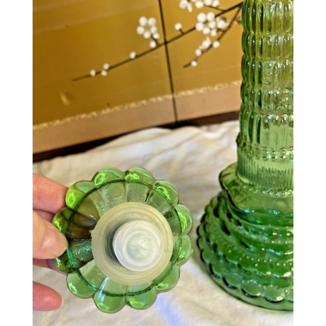 1960s Vintage Mid Century Modern Empoli Italian Green Chianti Genie Bottle Decanter 22" For Sale - Image 5 of 7
