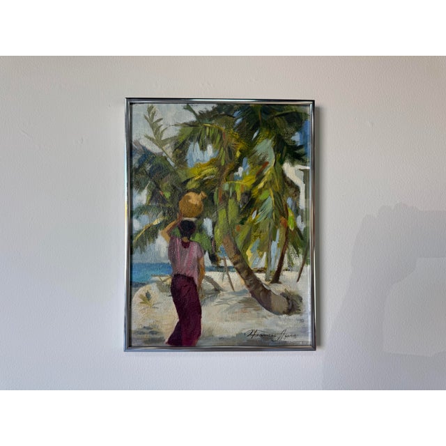 Mid-Century Modern 1980’s Frances Ayers Impressionist Coastal Landscape Oil on Board Painting, Framed For Sale - Image 3 of 11