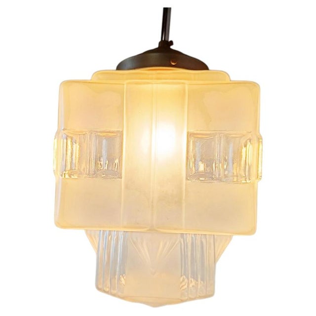 Vintage Art Deco Pendant Light in Glass, 1930s For Sale - Image 9 of 9