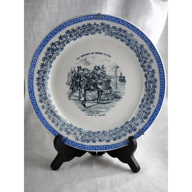 Late 19th / Early 20th Century French Transferware Plate "The Waiting Room" and "Departure Time" and "Railway Travelling" - Set ofn 2 For Sale - Image 10 of 11