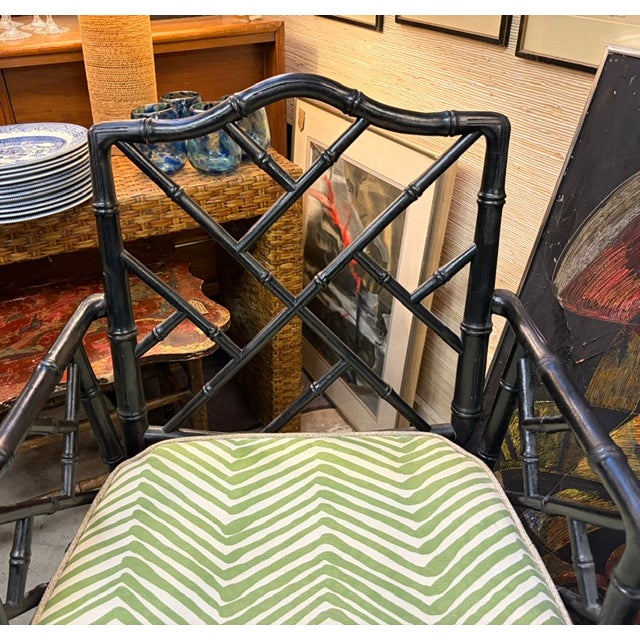 Mid 20th Century Mid Century Chinese Chippendale Chairs With Quadrille Fabric Cushions, a Pair For Sale - Image 5 of 11
