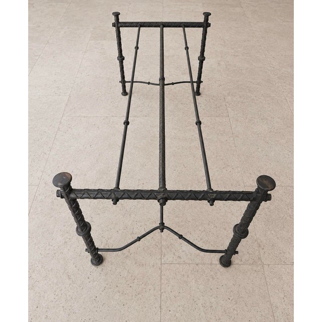 Ilana Goor 1970s Ilana Goor Style Brutalist Iron Rebar Dining Table With 3/4” Gemstone Edge Glass Top For Sale - Image 4 of 11