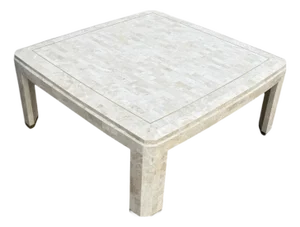 1980s Tessellated Stone Brass Inlay Square Coffee Table