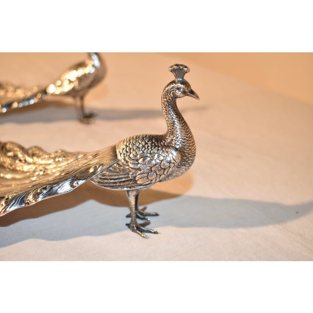 Silver Pair of Signed Sterling Silver Peacock Dishes From Gorham, Circa 1920 For Sale - Image 8 of 12