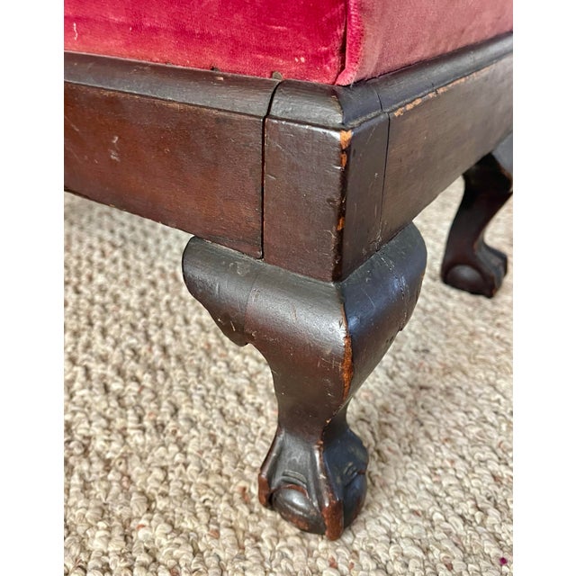 Antique American Empire Classical Mahogany Footstool W/ Pink Velvet For Sale - Image 12 of 12