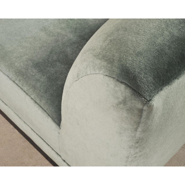 Modern Sage Green Mohair Chaise Longue Daybed on Ebonized Base For Sale - Image 16 of 18