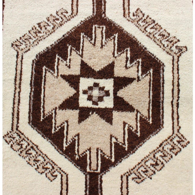Textile Vintage Turkish Tulu Runner With Brown and Cream Geometric Medallions 3'5 X 11'9 For Sale - Image 7 of 11