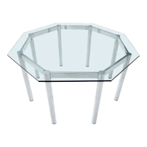 Round Octagon Glass Chrome Base Mid-Century Modern Dining Table