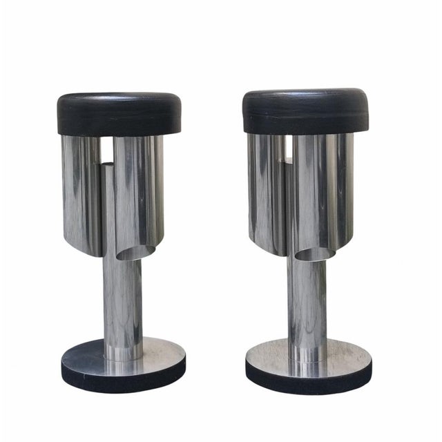 Tall Chrome and Leather Bar Stools, Italy, 1970s, Set of 2 For Sale - Image 4 of 8