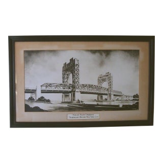 Large 1930s New York City Architectural Lithograph Steel Bridge For Sale