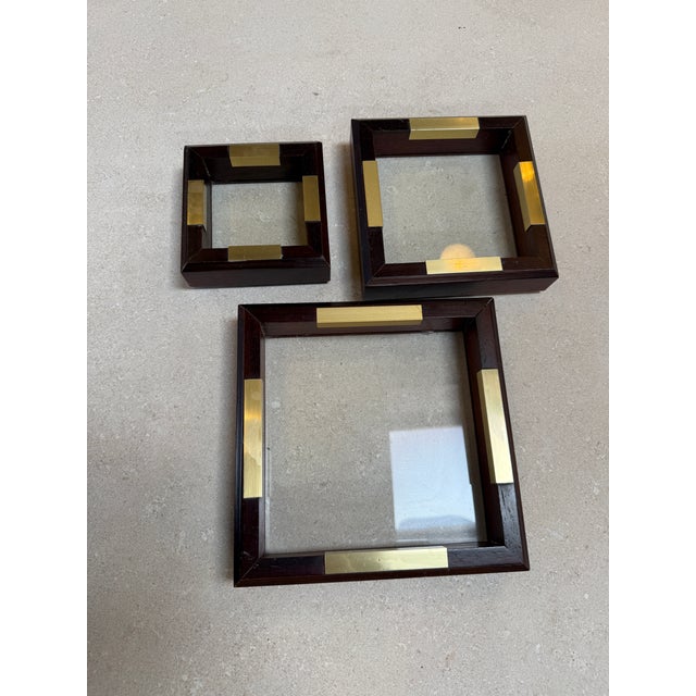 Brass Set of Italian Wood and Brass Square Decorative Trays, 1970s For Sale - Image 8 of 8