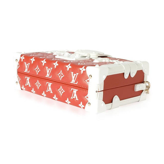 Animal Skin Terracotta & White Monogram Embossed Lambskin Petite Malle For Sale - Image 7 of 8