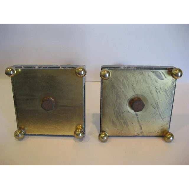Metal Brass and Marble French Provincial Candle Holders Lights - a Pair For Sale - Image 7 of 8